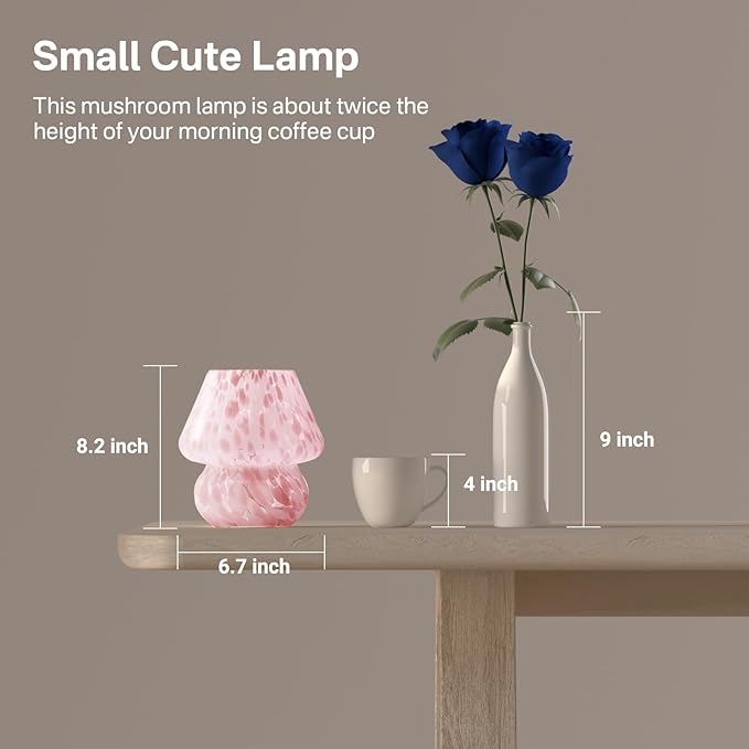 Dawnwake Mushroom Lamp Table Lamp for Bedroom,Small Desk Bedside Lamps for Living Room,Mushroom Decor Cute Mini Modern Mid Century Lamps for Night Stands,Aesthetic Home Living Room Decor(Blush Pink)