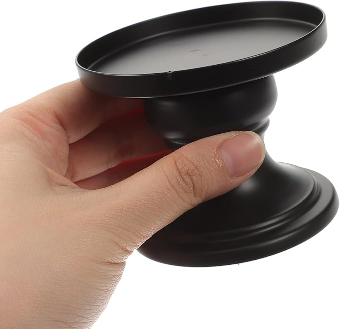 Abaodam Black Candle Holders for Pillar Candle Set of 2, Reversible Metal Candlestick Stand for Fireplace, Table Centerpiece and Farmhouse Home Decor