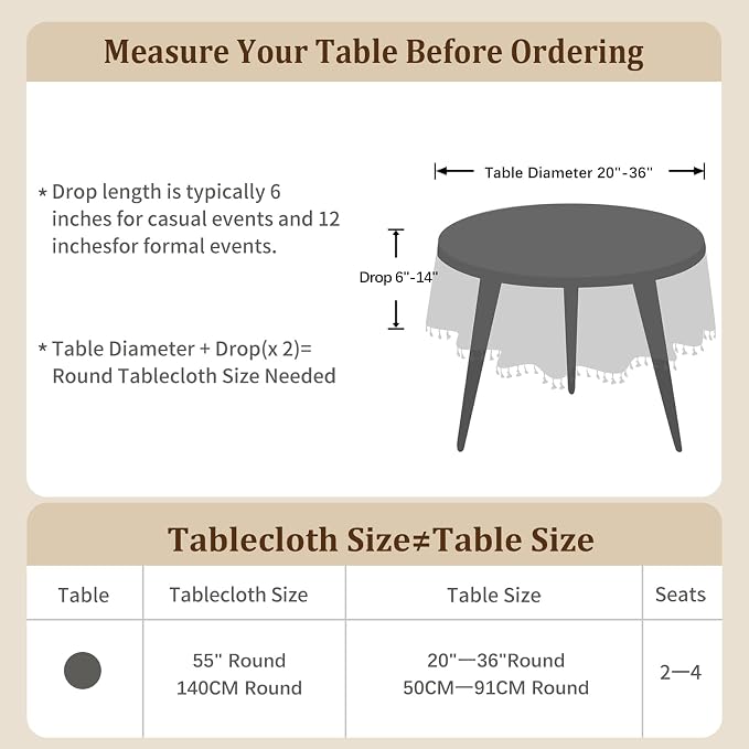 Laolitou Cotton Linen Waterproof Tablecloth for Dining Rustic Farmhouse Kitchen Round Table Cloth Coffee Table Cover, Beige, Green Coffee Flower, Round, 55", 2-4 Seats