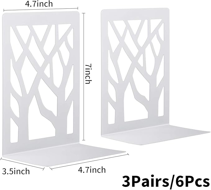 MSDADA Bookends, Book Ends for Shelves, Bookends for Office, Book Ends for Heavy Books, Book Shelf Holder Stand Home Decorative，Metal Bookend Supports, Book Stoppers, White(3 Pairs)