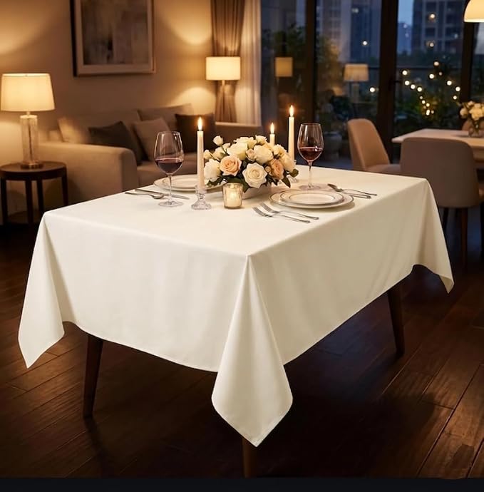 Urban Villa Table Cloth Ivory Kitchen Dining Tabletop Cover 100% Cotton 60x102 Inches Rectangle Tablecloth Washable Reusable Durable Ideal for Hotel Restaurant Farmhouse Wedding Holiday Dinner Parties