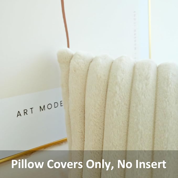 JOJUSIS Pack of 2 Faux Fur Plush Solid Decorative Throw Pillow Covers Couch Cushion Case Soft Pillowcases For Home (Beige, 16 x 16-Inch)