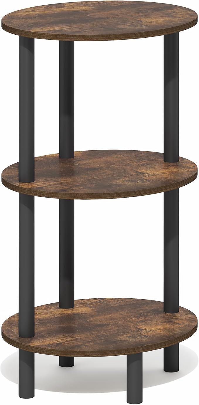 Furinno Turn-N-Tube Side Table, 3-Tier Oval End Table, Night Stand, Bedside Table, for Living Room, Bedroom, Amber Pine/Black