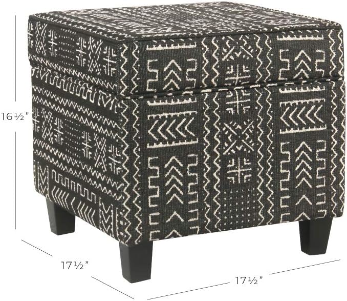 Homepop Home Decor | K7342-F2267 | Classic Square Storage Ottoman with Lift Off Lid | Ottoman with Storage for Living Room & Bedroom, Onyx