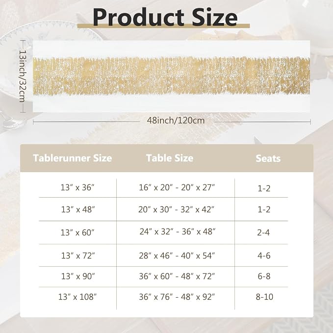 Metallic Style Table Runner, Cotton and Linen Gold Table Runners 48 inches Long,Pre-Pressed Metal Striping Process, Birthday Wedding Decorations for Home Living Room Decor(Gold, 13"x48")