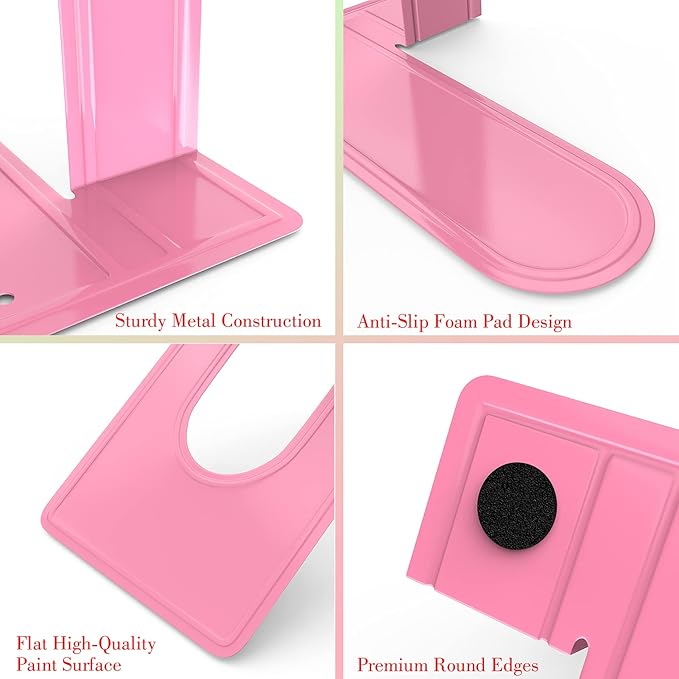 Optomni Bookends, Book End Supports Heavy Duty Metal Bookend Support, Book Ends Supports for Shelves Decor Home Office School (2 Pairs/4 Pieces, Pink)