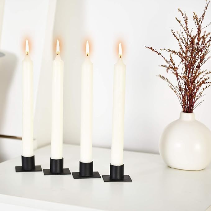 Black Taper Pillar Candle Holders, Set of 4 Candlestick Holder Centerpieces for Home Decoration, Wedding Anniversary, Party, Housewarming Gifts