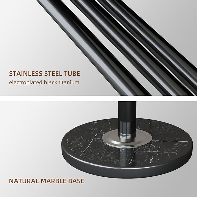 Metal Coat Rack Freestanding Sturdy Heavy Duty Coat Rack Stand with Natural Marble Base Modern Coat Racks Hall Tree Hats Hanger Holder Stand with 12 Hooks for Entryway Hallway Office, Black