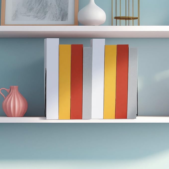 Chunful 6 Pcs Modern Metal Book Ends for Shelves Decorative Small Bookends Book Shelf Organizer Minimalist Design Stopper to Hold Books for Office