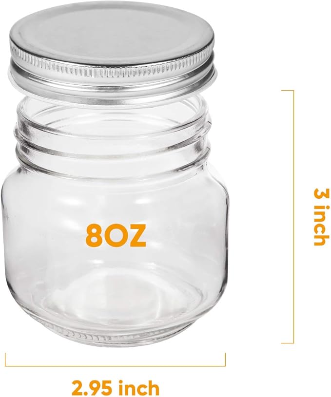 Accguan Mason Jars, glass jar 8OZ With Regular Lids and Bands(Silver), Ideal for Jam,Honey,Wedding Favors,Shower Favors, 24 PACK
