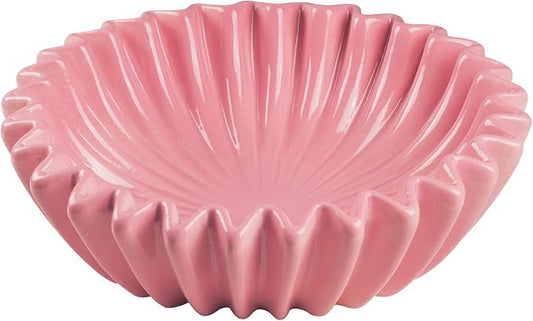 Large Ceramic Fruit Bowl Pink Decorative Bowl for Coffee Table Entryway Kitchen Modern Home Decor Centerpiece 9.5 Inches Ruffle Fluted Scalloped Bowl