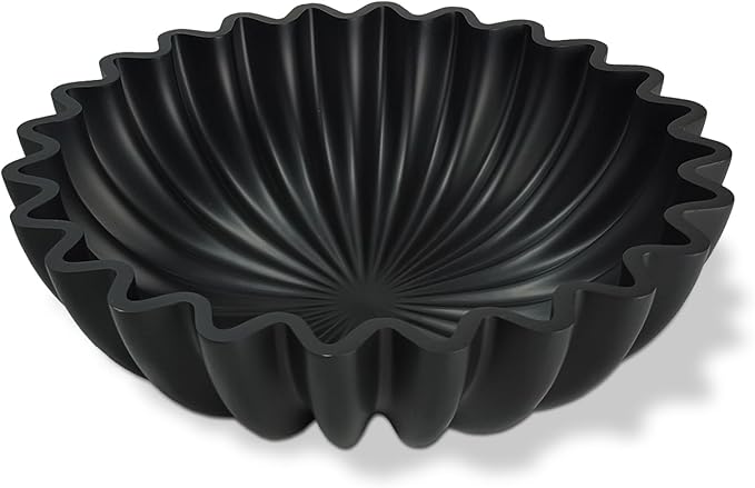 Decorative Fruit Bowl for Kitchen Counter, Large Decorative Bowl Modern Handicraft Bowl for Home Decor, Stylish Key Bowl for Entry Table, Coffee Table Decor, Home Decor Accent, Artificial Stone Black