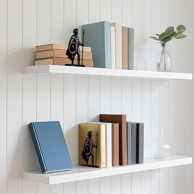 WADORN 1 Pair Spartan Guards Metal Decorative Bookend for Shelves, Heavy Duty Book Ends Modern Non-Skid Books Holder Stand Black Book Support Stoppers for Desk Bookshelf Office Home, 5.3x4.3x7.8 Inch