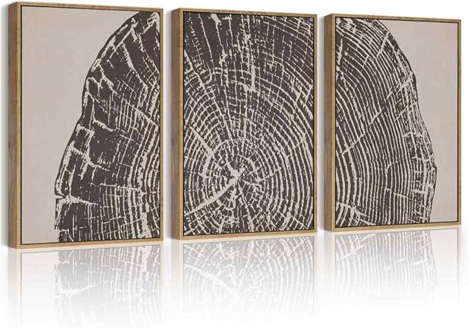 PHOPAGO Vintage Tree Rings Framed Wall Art Modern Retro Wood Stump Wall Decor Nature Farmhouse Rustic Art Prints Bedroom Home Decor - 11x14in Natural Framed