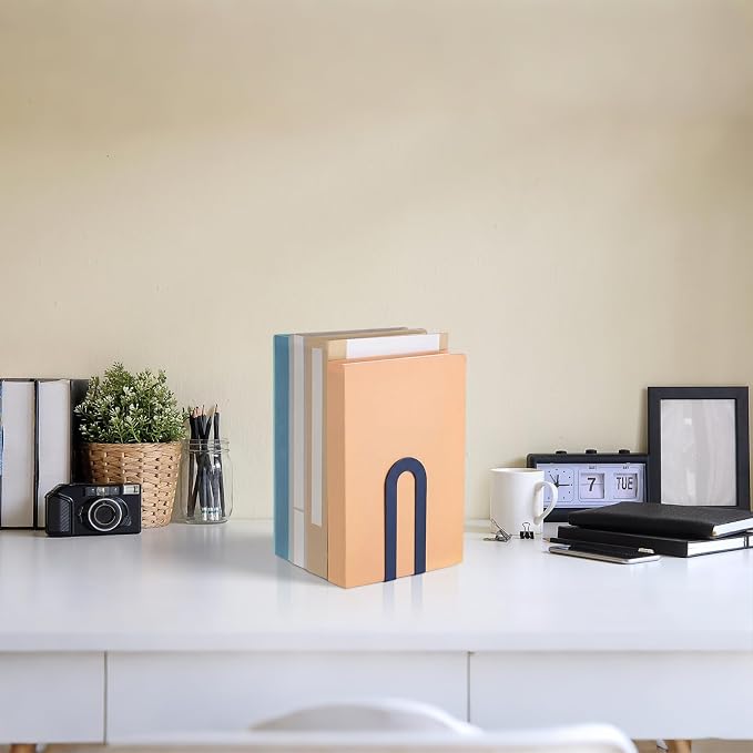 Chunful 6 Pcs Blue Modern Metal Book Ends for Shelves Decorative Small Bookends Book Shelf Organizer Minimalist Design Stopper to Hold Books for Home Office (5.5 * 3.75 * 2.25inch)