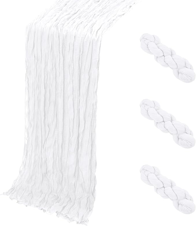 3 Pack White Cheesecloth Table Runner, 17 x 108 Inch, Gauze Cheese Cloth Table Runner Rustic Sheer Runner for Wedding Birthday Party Baby Shower Table Decor(White)