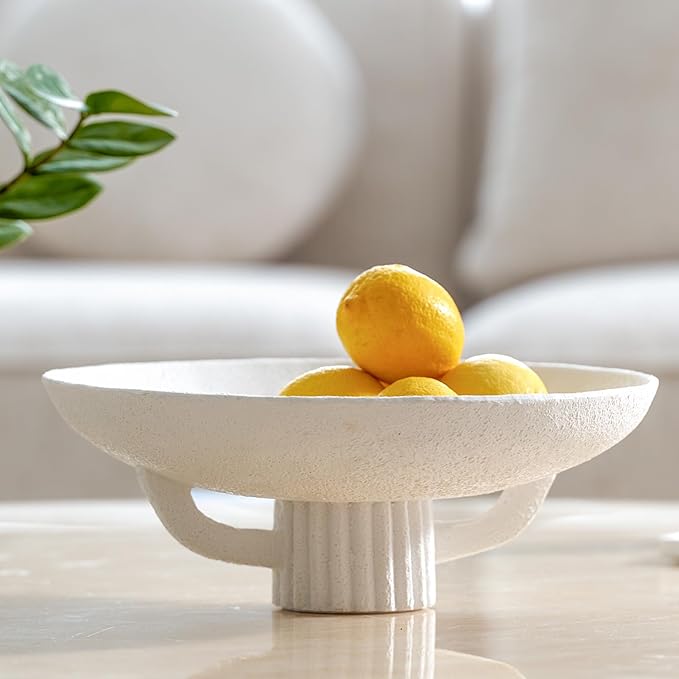 White Resin Decorative Bowl for Boho Modern Home Decor, 11.2" Large Elegant Pedestal Kitchen Fruit Bowl/Key Holder/Potpourri for Entryway Table, Coffee Table, Dining Room,Table Centerpiece Bowl
