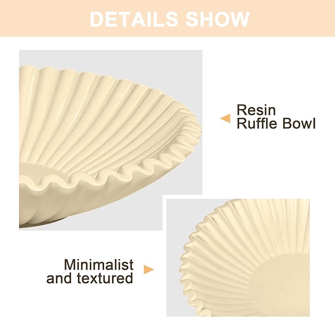 Brown Small Decorative Bowl - Stylish Resin Purse Bowls - Key Bowl for Entryway Table - Artificial Scalloped Ruffle Bowl for Display Centerpiece