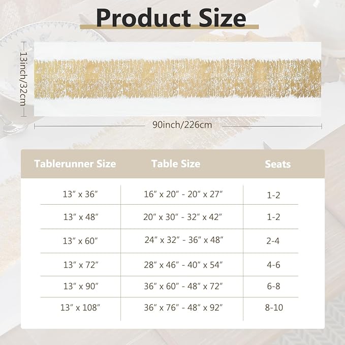 Metallic Style Table Runner, Cotton and Linen Gold Table Runners 90 inches Long,Pre-Pressed Metal Striping Process, Birthday Wedding Decorations for Home Living Room Decor(Gold, 13"x90")