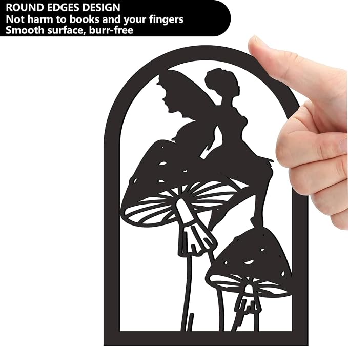 CRASPIRE 1 Pair 5.3x4.3x7.8 Metal Bookends for Shelves Heavy Duty Study Non-Skid Desk Black Fairy Mushroom Decorative Tall Bookend Holder Stand for Creative Organizer Support Christmas Birthday Gifts
