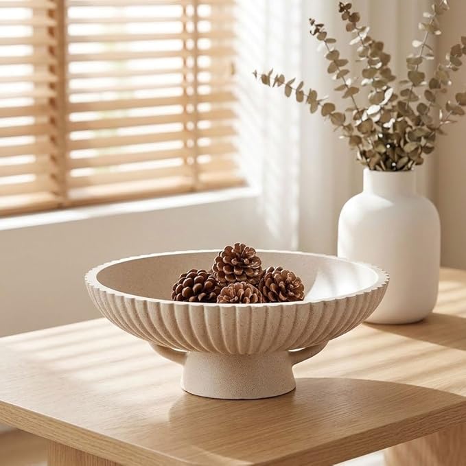 QIANLING Large Decorative Bowl - Modern Resin Pedestal Bowl for Home Decor, Fruit Bowl, Key & Snack Holder, Coffee Table, Entryway Table, Shelf, Side Table, Kitchen Counter, Bedroom Accent