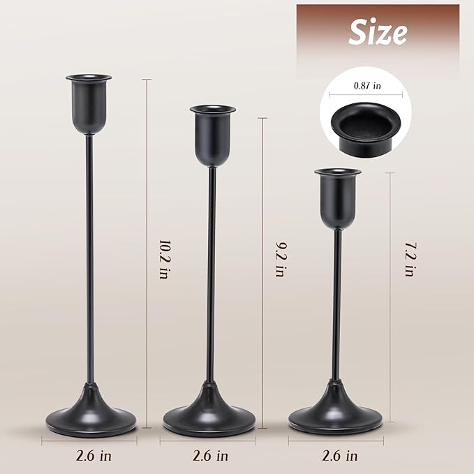 Black Taper Candle Holder 6 PCS Candlestick Holders, Vintage Candle Stick Holder, Modern Decorative Table Centerpiece, Cozy Atmosphere for Home Decor, Wedding, Candlelit Dinner Party