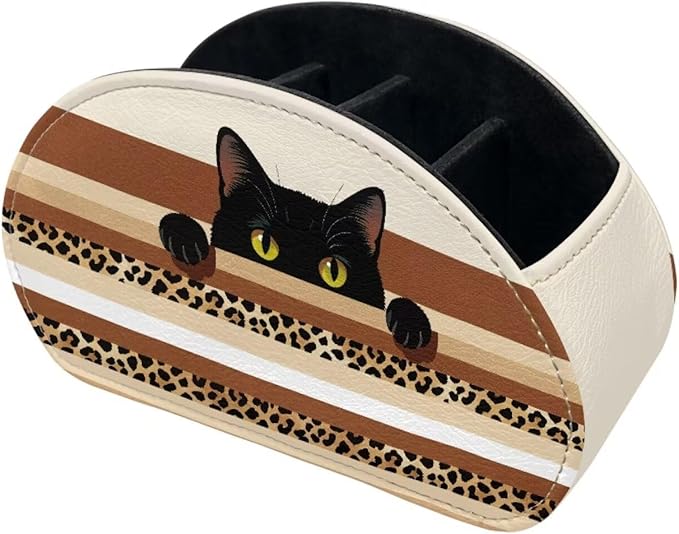 Creative Cat Stripe Print TV Remote Control Organizer, Office Desk Organizer,Storage for Controllers/Media Players/Glasses/Cosmetic Brushs/Pens,Nightstand/Couch/Home Accessory