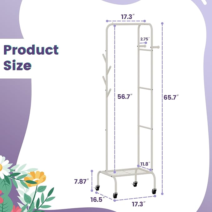 Modern Bamboo Coat Rack, Freestanding with 2 Shelves, 5 Hooks, Rotating Design, Heavy Duty Stand for Entryway, Living Room, 72x24x24 Inches (White)