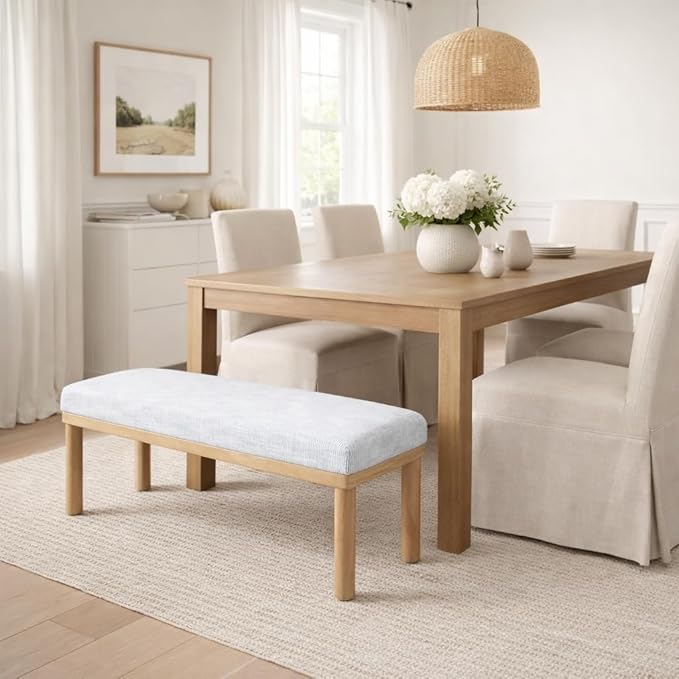 HomePop Oslo Bench - Blue Pinstripe Fabric