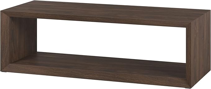 Henn&Hart 58" Rectangular Coffee Table with Open Storage Shelf for Living Room, Family Room, or Office, Rich Brown