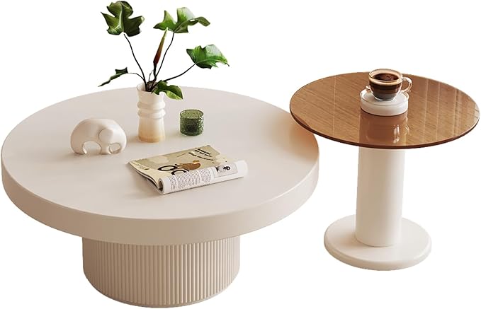 Nesting Coffee Table Set of 2 Round Coffee Tables Modern Wood Living Room Table Space Saving Side Accent Table for Apartment Small Space Minimalist Contemporary Furniture
