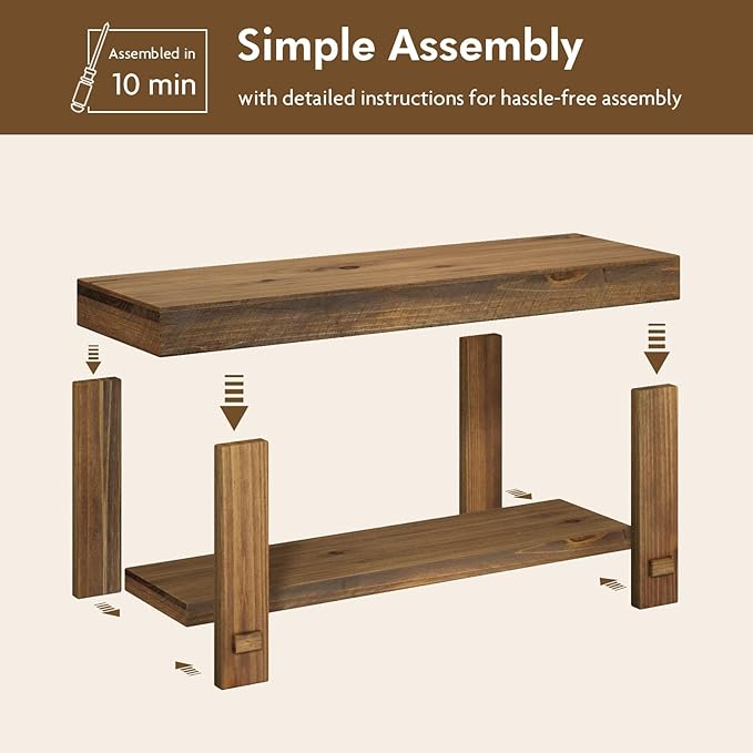 HOKYHOKY Solid Wood Entryway Bench - 42.6" Farmhouse Long Storage Benches, Narrow Bench Seat for Indoor, Entryway, Dining Room, Living Room, Bedroom and Hallway, Rustic Natural