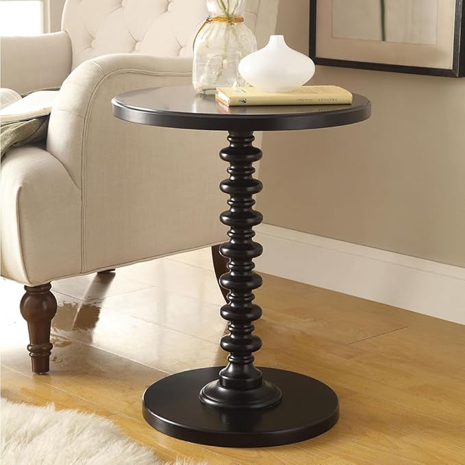 WILLIAMSPACE Round Pedestal Table Wood Side Table, Accent Martini Table Drink Table Coffee Tea End Table for Small Spaces Living Room Bedroom Patio, 17" x 17" x 22"H (Black)