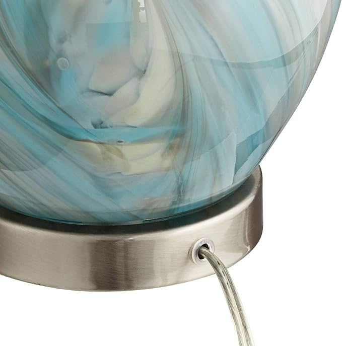 360 Lighting Cirrus Coastal Modern Style Accent 3-Way Table Lamp with Table Top Dimmer 22" High Blue Gray Art Glass White Fabric Tapered Drum Shade for Living Room Bedroom Bedside (Color