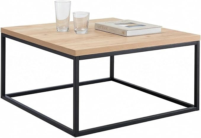 CENSI 30" Square Coffee Table, Natural Oak Light Wood Center Table for Living Room, Modern Industrial Farmhouse Cocktail Table, Extra Thick 1.2" Top with Sturdy Metal Frame, Scandi Style