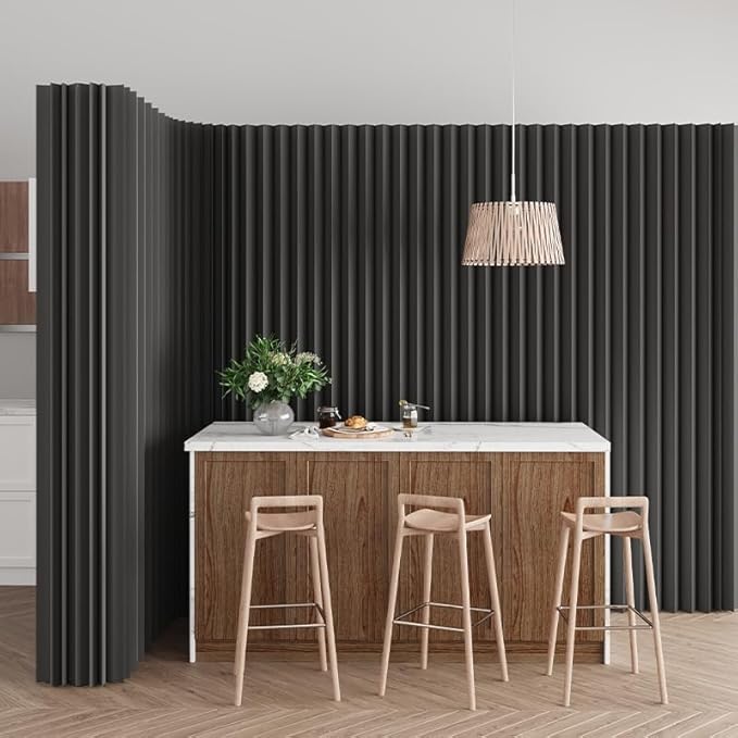 Paper Room Divider, Folding Black Privacy Screens, Decorative Enterprise Office Temporary Divider Wall,Indoor Folding Portable Partition Screen for Home Dorm Office Studio Exhibition Store