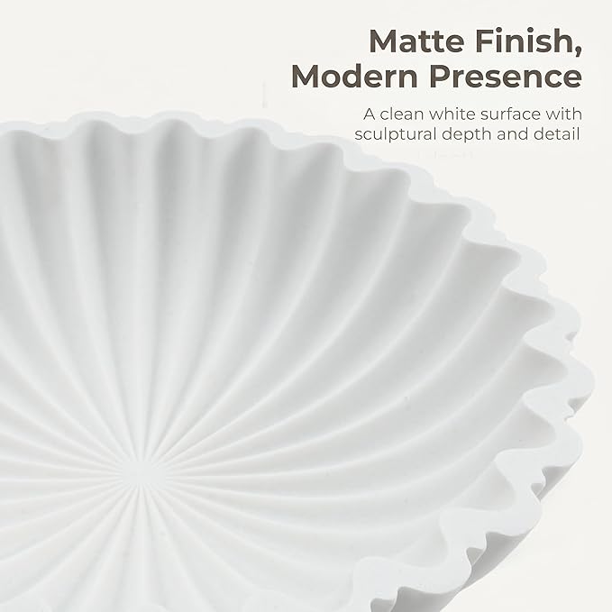 Decorative Bowl for Home Decor, 10.6" Large Modern White Scalloped Fruit Bowl for Coffee Table, Entryway Table, Kitchen Counter, Centerpiece for Keys or Candy