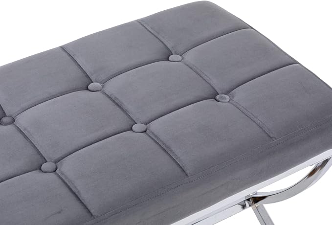 EALSON Modern Entryway Bench Velvet Upholstered Dining Bench with Metal Base Button Tufted Ottoman Bench with Padded Seat Accent Foot Bench for Bedroom End of Bed/Living Room, Grey