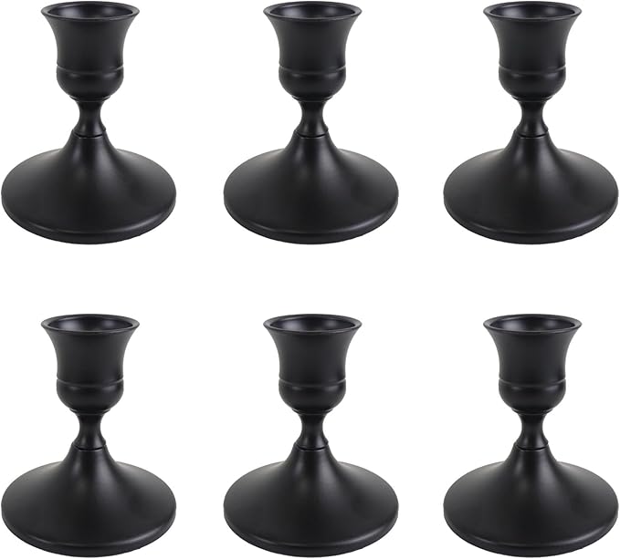 Vintage Black Taper Candle Holders Set of 6, Metal Candlestick Holders Elegant Handcrafted Décor for Weddings, Dining & Meditation,Table Centerpiece, Party, Christmas Decoration or Home Decor
