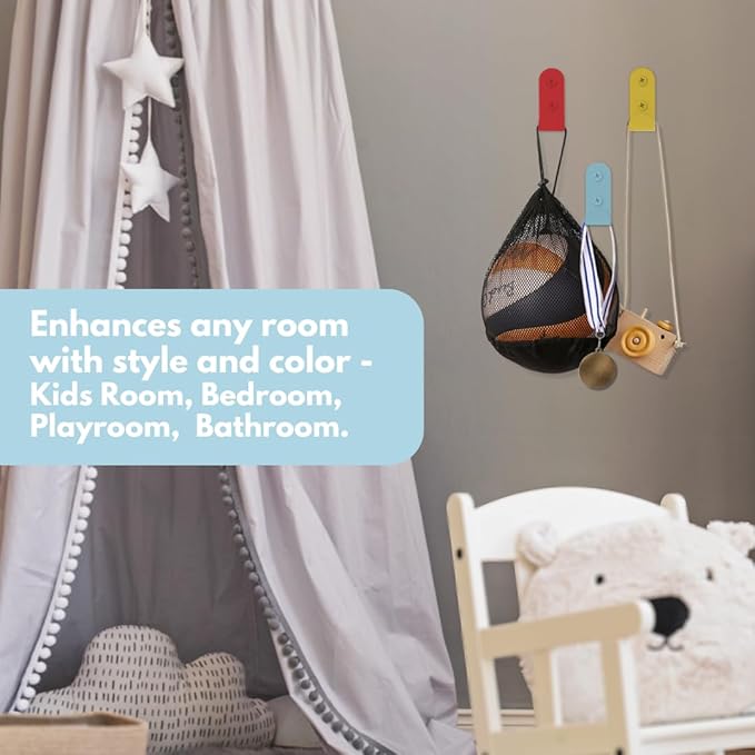 Colourful Heavy-Duty Wall Hooks for Hanging (Set of 3) – Stylish & Sturdy Metal Hooks for Coats, Backpacks, Towels & Bags | Durable and Decorative Wall Hooks for Kids' Rooms & Entryways