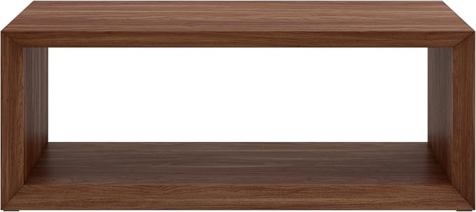 Henn&Hart 48" Rectangular Wood Coffee Table with Open Storage Shelf for Living Room, Family Room, or Office, Medium Walnut