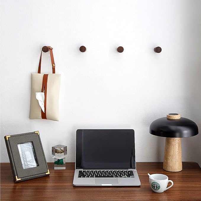 COCOYA Natural Wood Wall Hooks, 6Pack Minimalist Hat Hanger Easy Install Wall Mount Wooden Peg Knob Walnut Cute Simple Modern Small Room Decor, for Hanging Coat Towel Cap Bag Purses Jacket Backpack