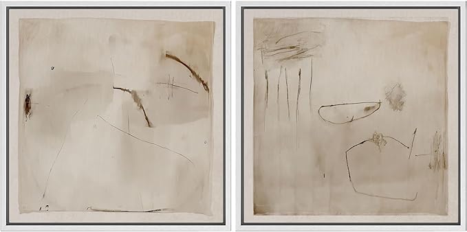 SIGNFORD Framed Canvas Print Wall Art Set Minimalist Abstract Ink Wash Illustrations Modern Art Minimal Relax/Calm for Living Room, Bedroom, Office - 24"x24"x2 White