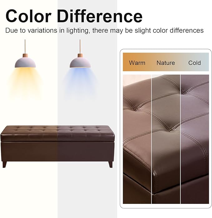 Homebeez 51" Faux Leather Storage Ottoman Bench Tufted Rectangular Footstool with Wood Legs (Brown)
