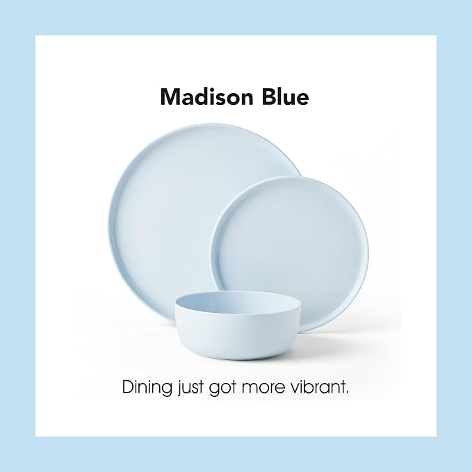 Mikasa Madison Misty Blue Bone China Dinnerware Set, 12-Piece Service for 4, Includes Dinner Plates, Salad Plates and Cereal Bowls, Dishwasher Safe