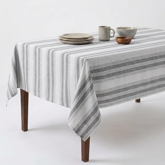 Urban Villa Table Cloth Kitchen Dining Tabletop Cover 100% Cotton 60x102 Inches Rectangle Tablecloth Washable Reusable Ideal for Hotel Restaurant Farmhouse Wedding Holiday Dinner Party- Curtis Stripes
