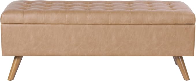 HomePop Modern Tufted Storage Bench - Sand Faux Leather