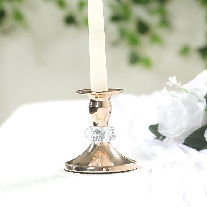 Efavormart 6 Pack Gold Metal Taper Candle Holders with Crystal Ball, Elegant 3.5" Vintage Candle Stick Stands