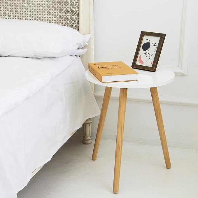 AWASEN Round Side Table, Small Accent Table Nightstand Modern End Table for Living Room Bedroom Office Small Spaces, 15.7''Dia x 19.69''H (White)