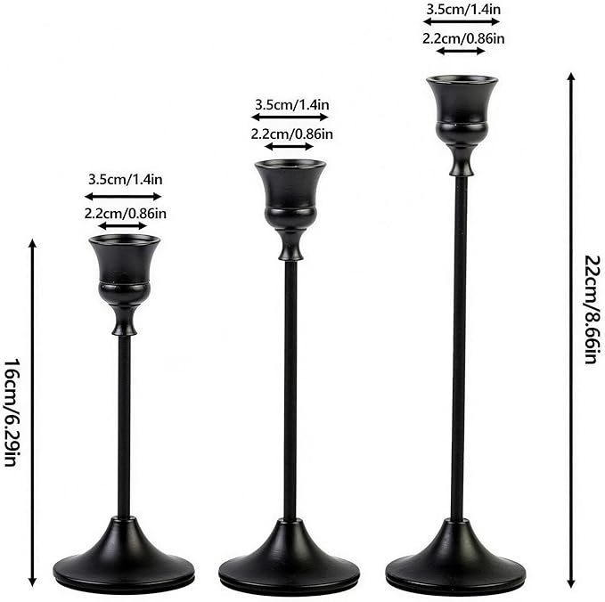 Set of 6 Metal Candle Holders for Taper Candles, 3 Sizes Decorative Candlestick Holders for Table Centerpiece, Wedding, Dinner Party, Home Decor (Black)